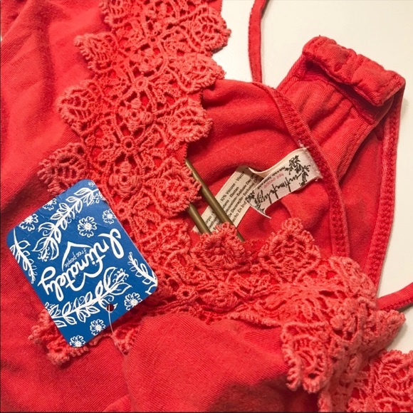 NWT Free People Bodysuit Gia Red Embroidered Top - Picture 2 of 7